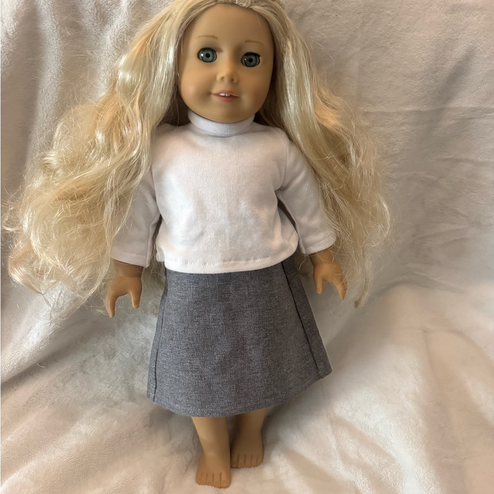 Blonde American Girl Doll with Blue Eyes, White Top and Gray Skirt